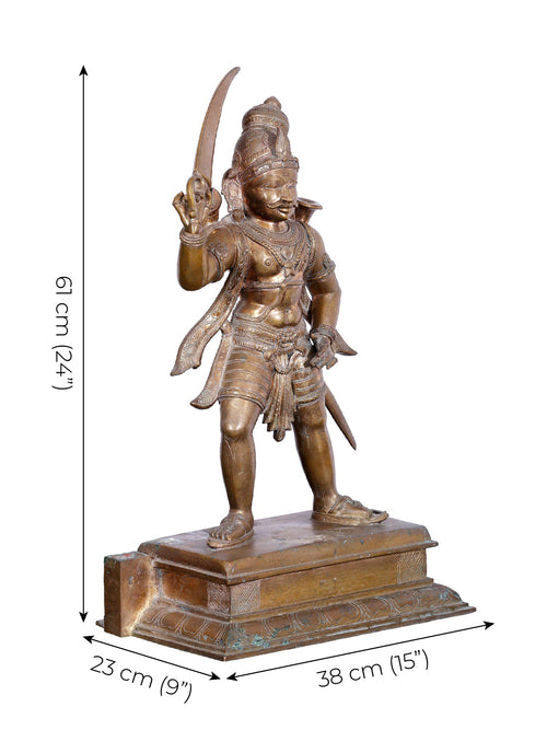 Standing Madurai Veeran Guardian Deity with Sword in Bronze – Swamimalai, Tamil Nadu