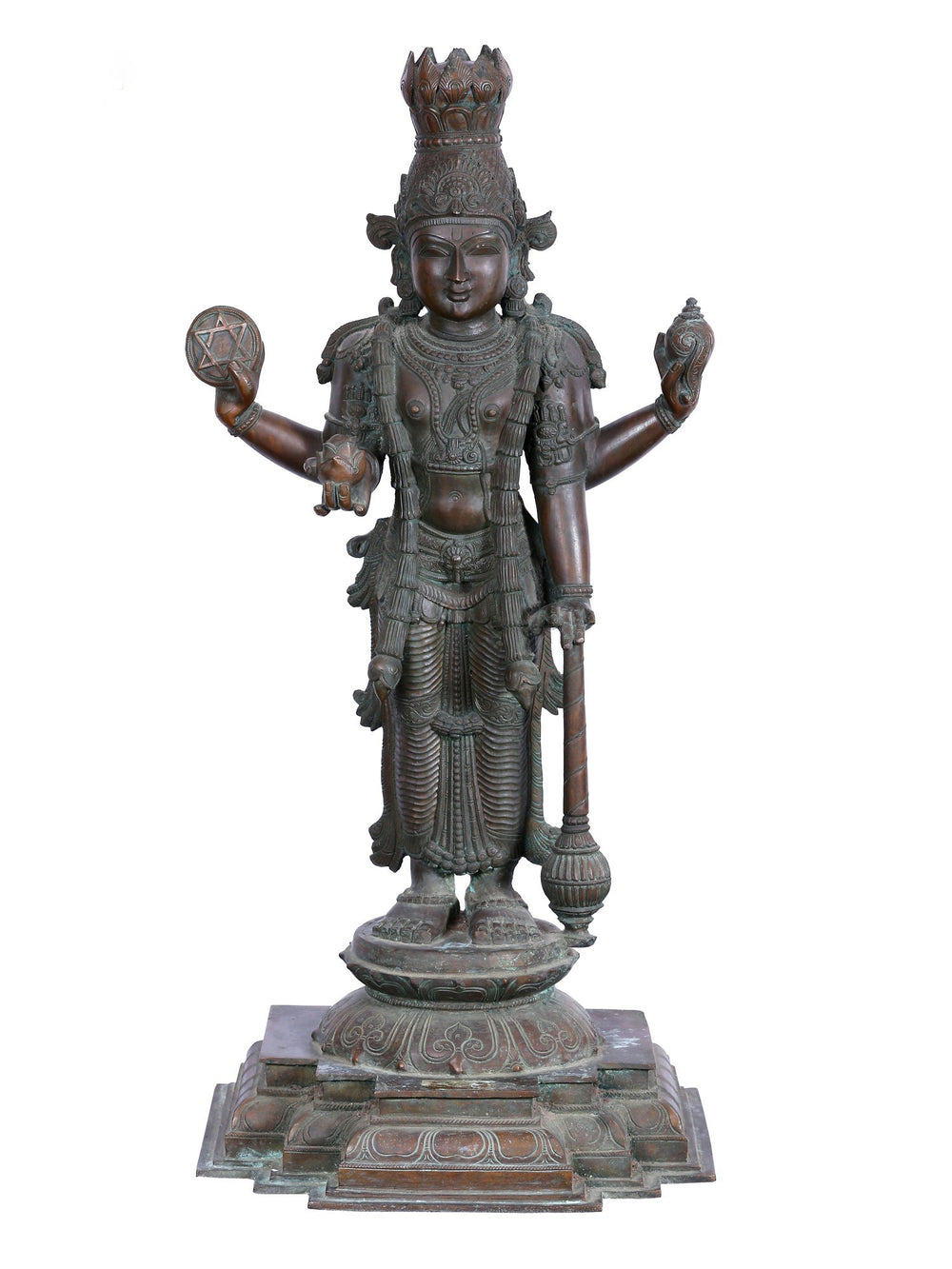 Sri Guruvayurappan Standing with Gada and Vaishnava Attributes in Bronze