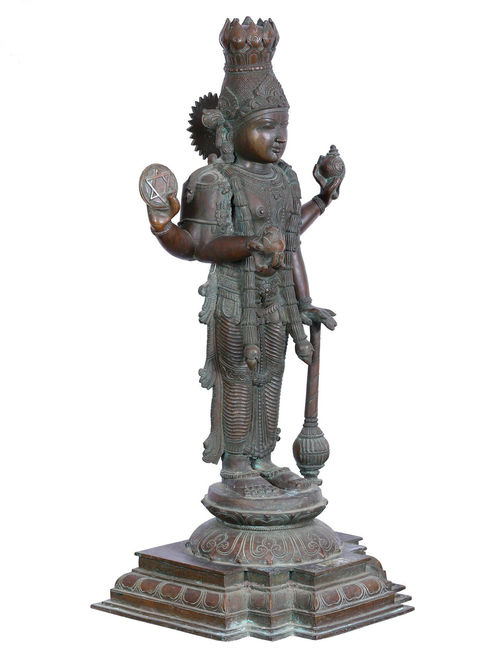 Sri Guruvayurappan Standing with Gada and Vaishnava Attributes in Bronze – Swamimalai, Tamil Nadu