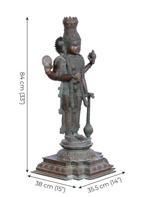 Sri Guruvayurappan Standing with Gada and Vaishnava Attributes in Bronze – Swamimalai, Tamil Nadu