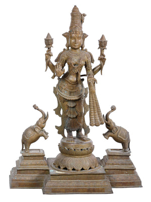 Gajalakshmi Standing with Lotus and Elephants in Bronze