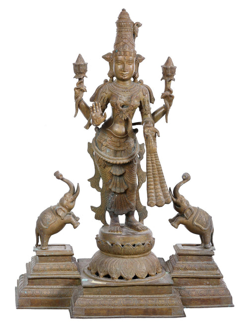 Gajalakshmi Standing with Lotus and Elephants in Bronze