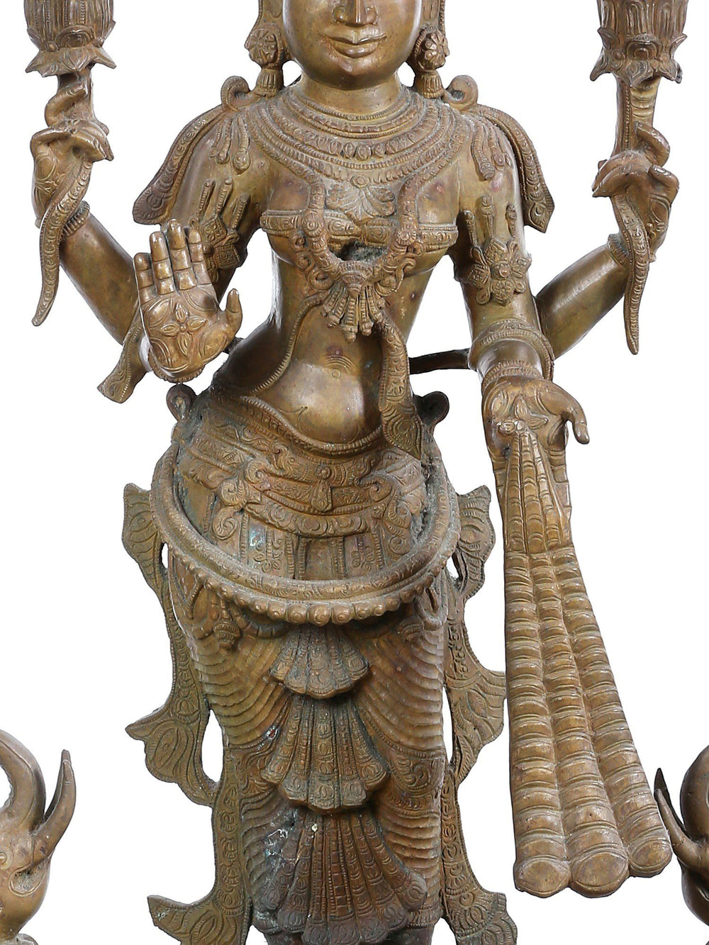 Gajalakshmi Standing with Lotus and Elephants in Bronze – Swamimalai, Tamil Nadu