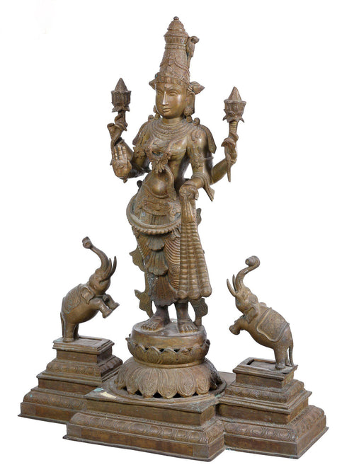 Gajalakshmi Standing with Lotus and Elephants in Bronze – Swamimalai, Tamil Nadu