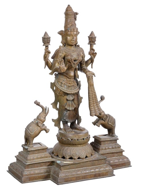 Gajalakshmi Standing with Lotus and Elephants in Bronze – Swamimalai, Tamil Nadu