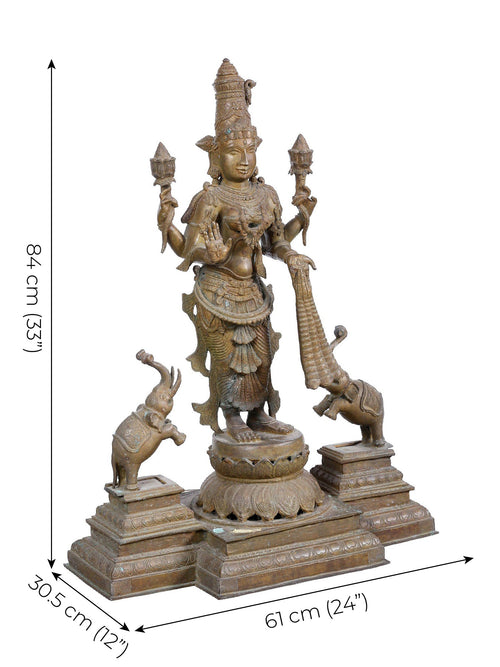 Gajalakshmi Standing with Lotus and Elephants in Bronze – Swamimalai, Tamil Nadu
