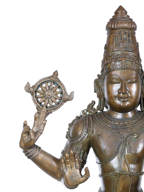 Standing Vishnu with Chakra Shankha on Two Tiered Pedestal in Panchaloha Bronze – Swamimalai