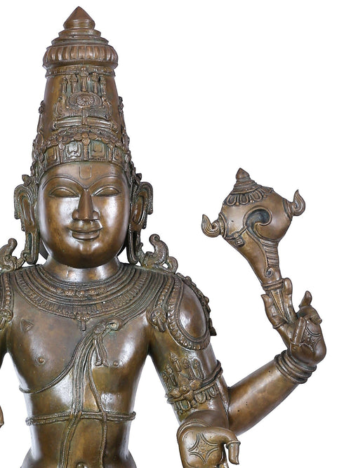Standing Vishnu with Chakra Shankha on Two Tiered Pedestal in Panchaloha Bronze – Swamimalai