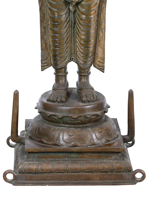 Standing Vishnu with Chakra Shankha on Two Tiered Pedestal in Panchaloha Bronze – Swamimalai
