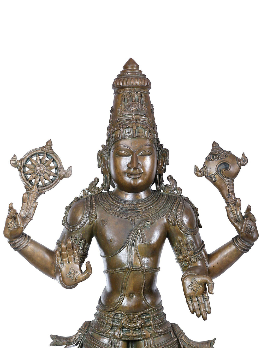 Standing Vishnu with Chakra Shankha on Two Tiered Pedestal in Panchaloha Bronze – Swamimalai
