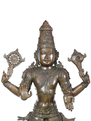 Standing Vishnu with Chakra Shankha on Two Tiered Pedestal in Panchaloha Bronze – Swamimalai
