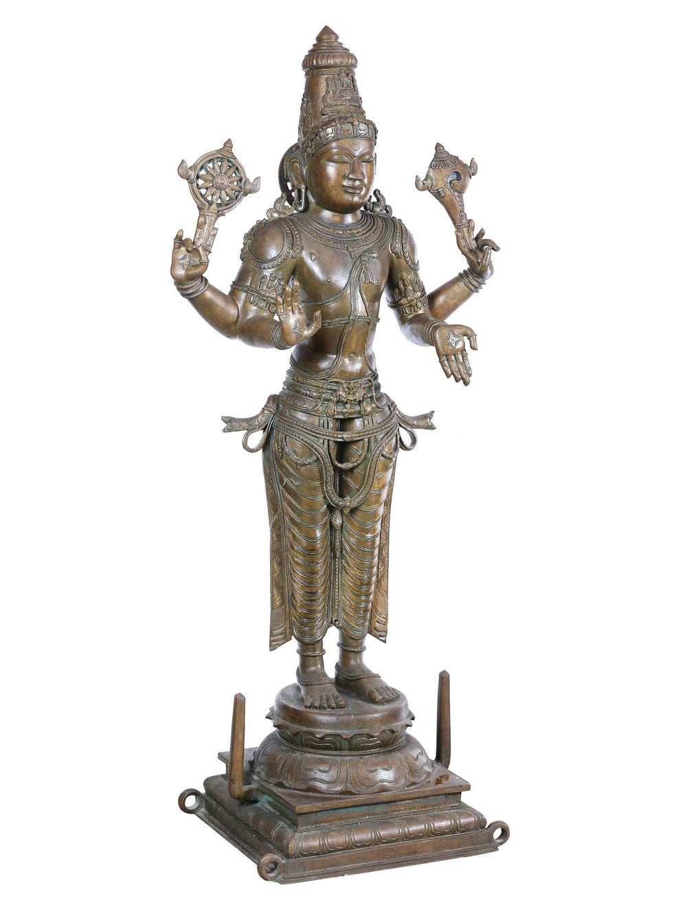 Standing Vishnu with Chakra Shankha on Two Tiered Pedestal in Panchaloha Bronze – Swamimalai