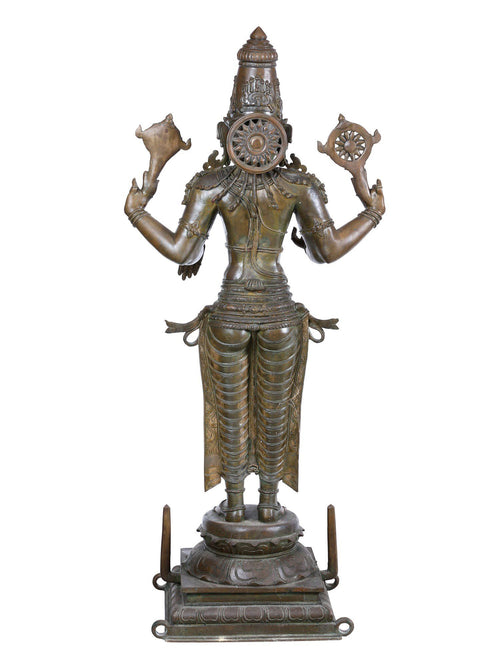 Standing Vishnu with Chakra Shankha on Two Tiered Pedestal in Panchaloha Bronze – Swamimalai