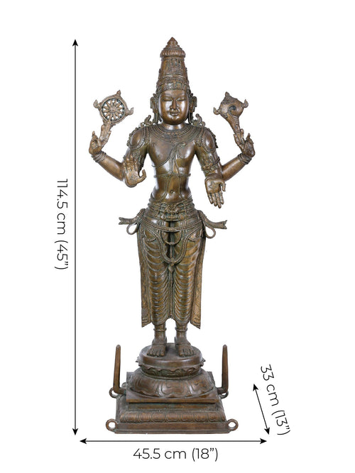 Standing Vishnu with Chakra Shankha on Two Tiered Pedestal in Panchaloha Bronze – Swamimalai