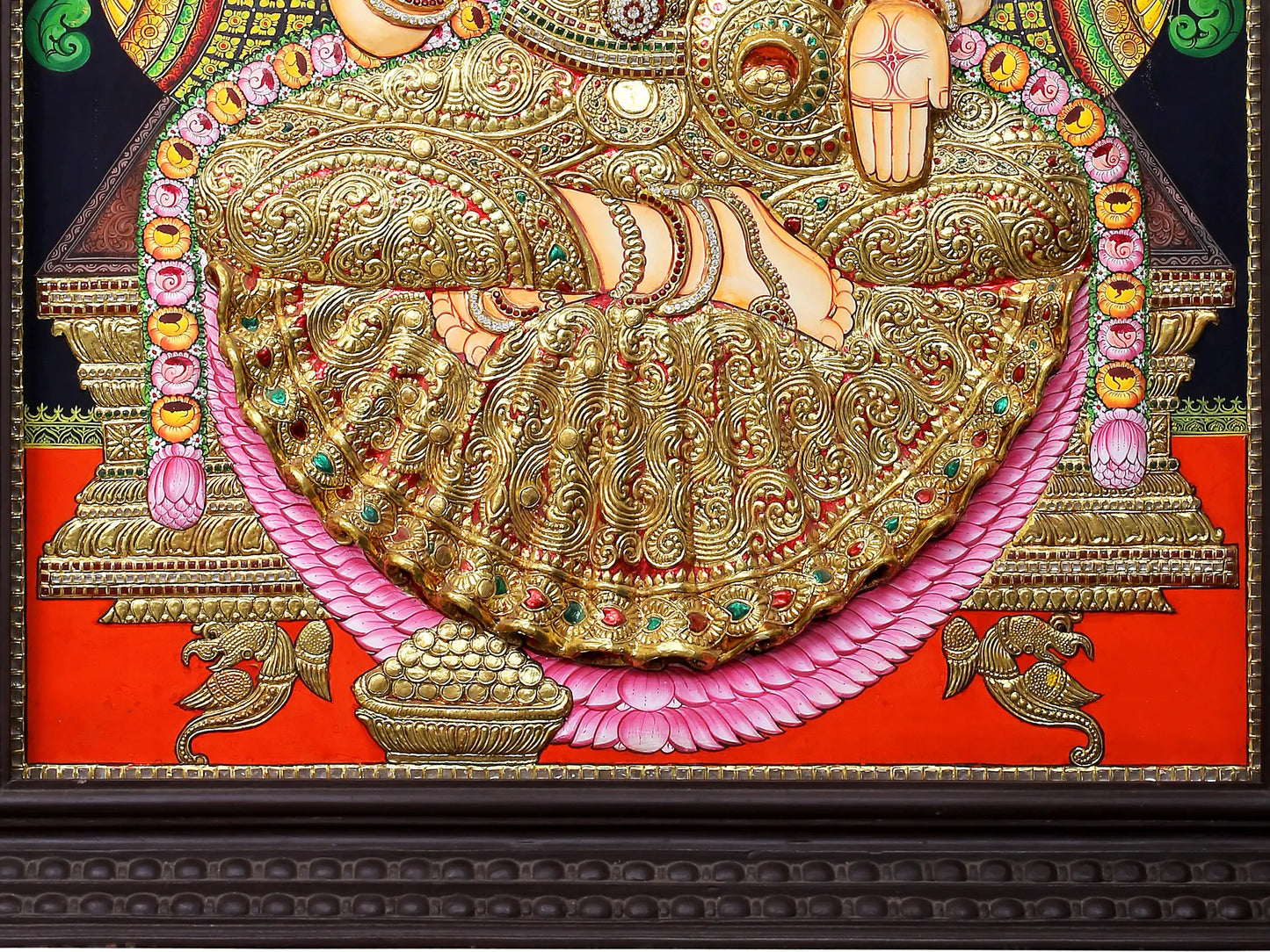 Tanjore Painting of Devi Gajalakshmi | Traditional Colors with 24K Gold | Handmade Embossed Tanjore Painting