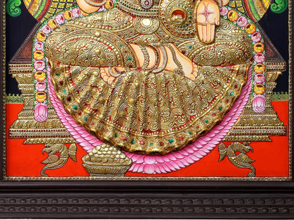 Tanjore Painting of Devi Gajalakshmi | Traditional Colors with 24K Gold | Handmade Embossed Tanjore Painting