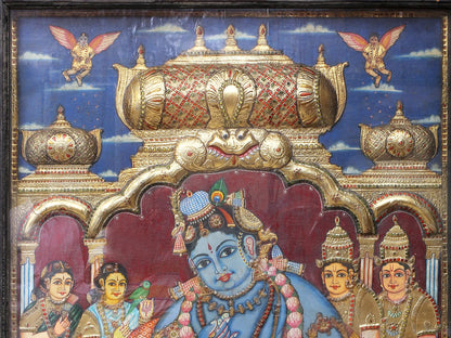 Lord Krishna Eating Butter | Handmade Tanjore Painting | Traditional Colors With 24K Gold