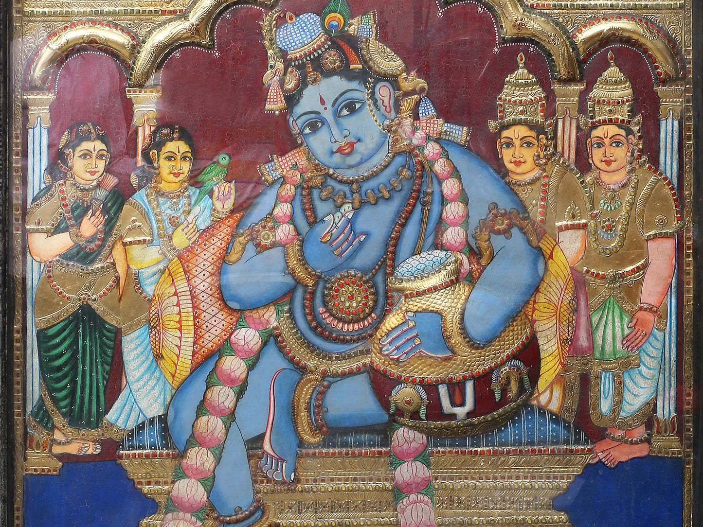 Lord Krishna Eating Butter | Handmade Tanjore Painting | Traditional Colors With 24K Gold