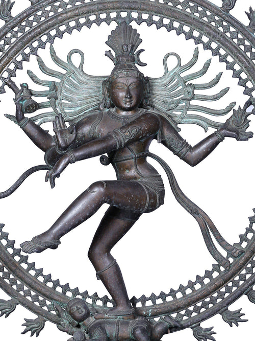 Large Nataraja in Ananda Tandava within Flaming Prabhavali in Panchaloha Bronze – Swamimalai, Tamil Nadu