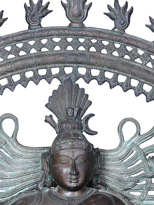Large Nataraja in Ananda Tandava within Flaming Prabhavali in Panchaloha Bronze – Swamimalai, Tamil Nadu