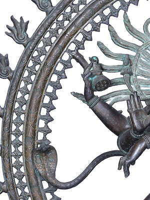 Large Nataraja in Ananda Tandava within Flaming Prabhavali in Panchaloha Bronze – Swamimalai, Tamil Nadu
