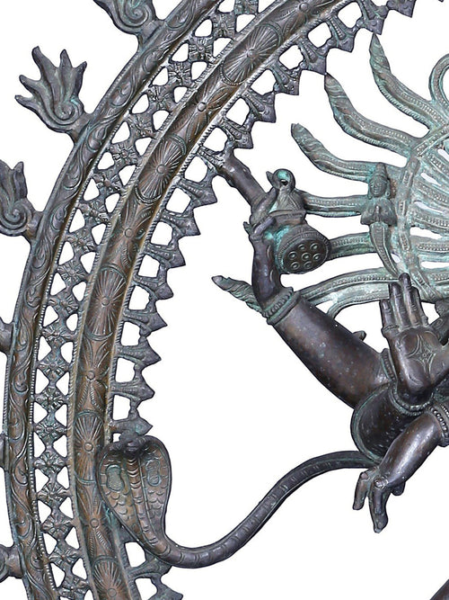 Large Nataraja in Ananda Tandava within Flaming Prabhavali in Panchaloha Bronze – Swamimalai, Tamil Nadu