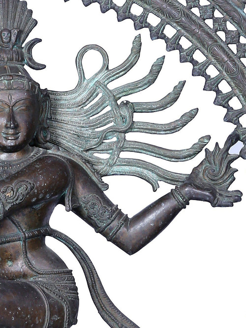 Large Nataraja in Ananda Tandava within Flaming Prabhavali in Panchaloha Bronze – Swamimalai, Tamil Nadu