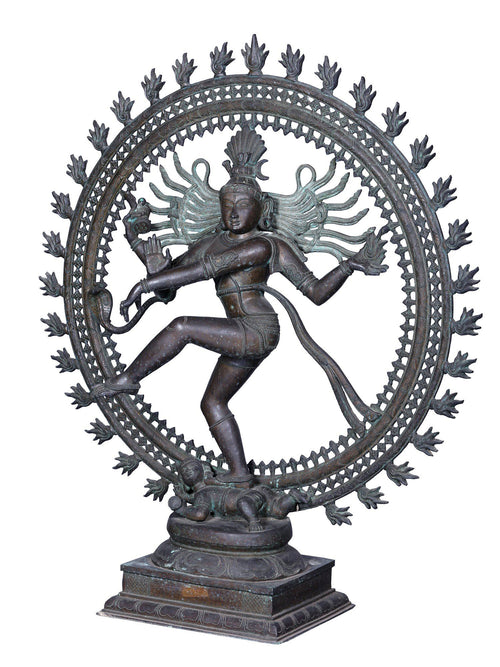Large Nataraja in Ananda Tandava within Flaming Prabhavali in Panchaloha Bronze – Swamimalai, Tamil Nadu
