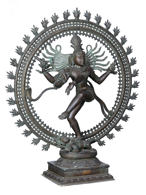 Large Nataraja in Ananda Tandava within Flaming Prabhavali in Panchaloha Bronze – Swamimalai, Tamil Nadu