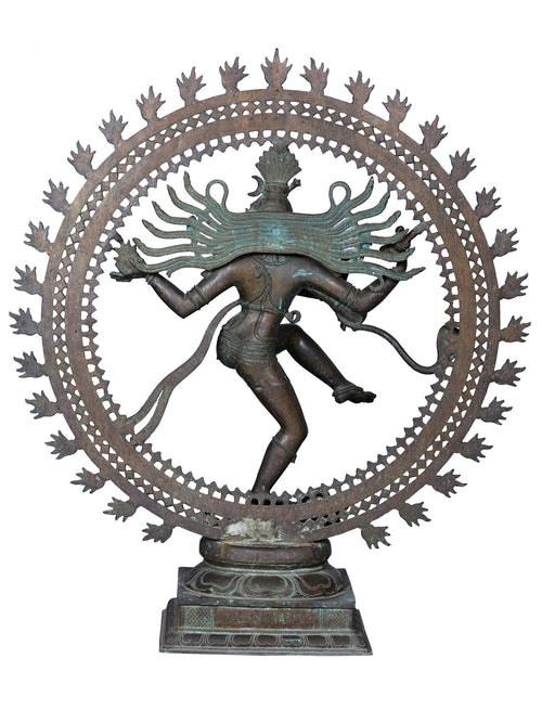 Large Nataraja in Ananda Tandava within Flaming Prabhavali in Panchaloha Bronze – Swamimalai, Tamil Nadu
