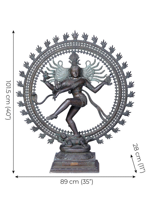 Large Nataraja in Ananda Tandava within Flaming Prabhavali in Panchaloha Bronze – Swamimalai, Tamil Nadu