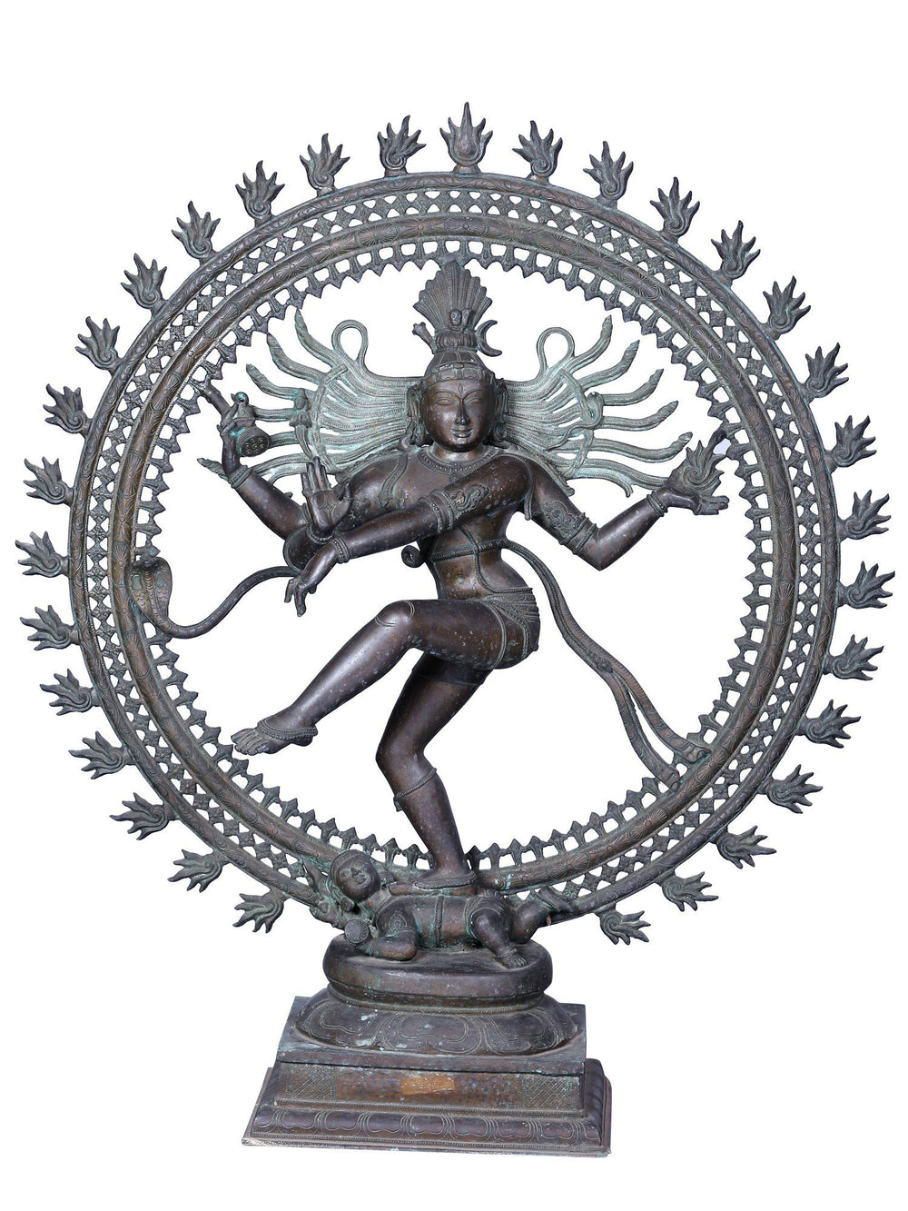Large Nataraja in Ananda Tandava within Flaming Prabhavali in Panchaloha Bronze
