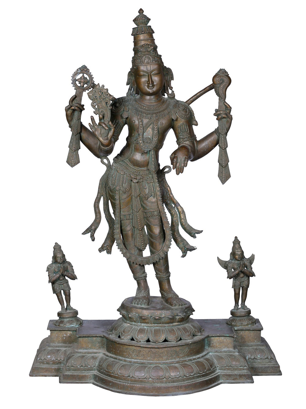 Chaturbhuja Vishnu with Garuda and Hanuman in Panchaloha Bronze