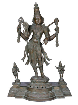 Chaturbhuja Vishnu with Garuda and Hanuman in Panchaloha Bronze