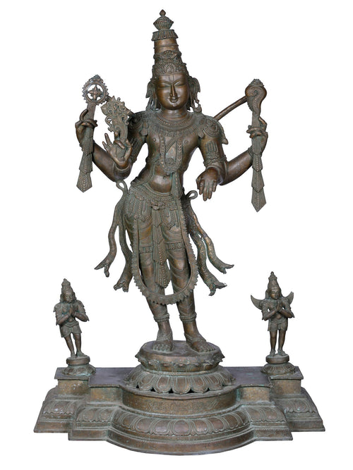 Chaturbhuja Vishnu with Garuda and Hanuman in Panchaloha Bronze