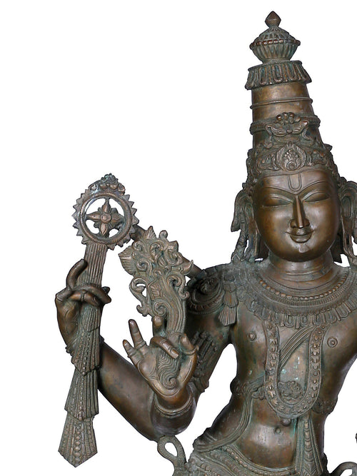 Chaturbhuja Vishnu with Garuda and Hanuman in Panchaloha Bronze – Swamimalai, Tamil Nadu