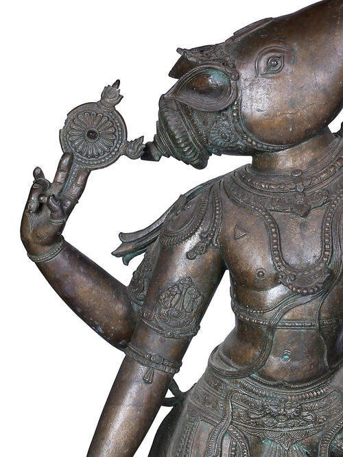 Varaha Avatar Lifting Bhudevi in Panchaloha Bronze – Swamimalai, Tamil Nadu