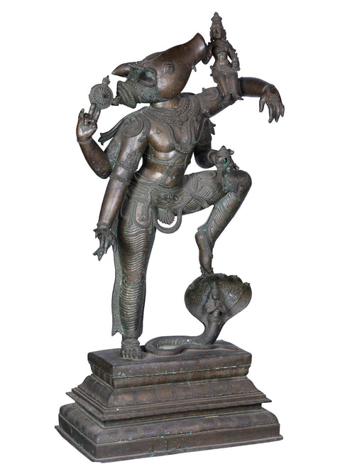 Varaha Avatar Lifting Bhudevi in Panchaloha Bronze