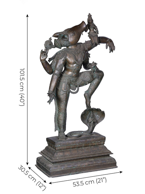 Varaha Avatar Lifting Bhudevi in Panchaloha Bronze – Swamimalai, Tamil Nadu