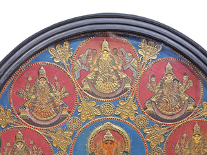 Ganesha and Ashtalakshmi Mandala - Tanjore Painting with Rich 24K Gold Relief