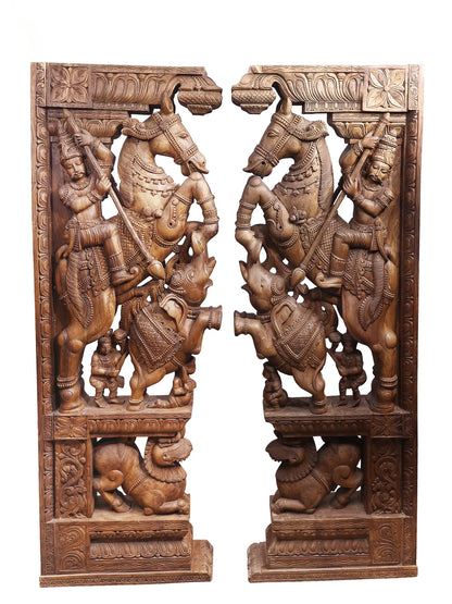 73" Large Wood Brackets Pair with Attractive Carving | Wood Carved Item for Home
