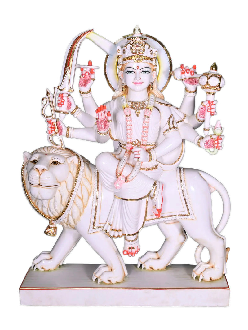 Maa Durga marble Statue riding a lion