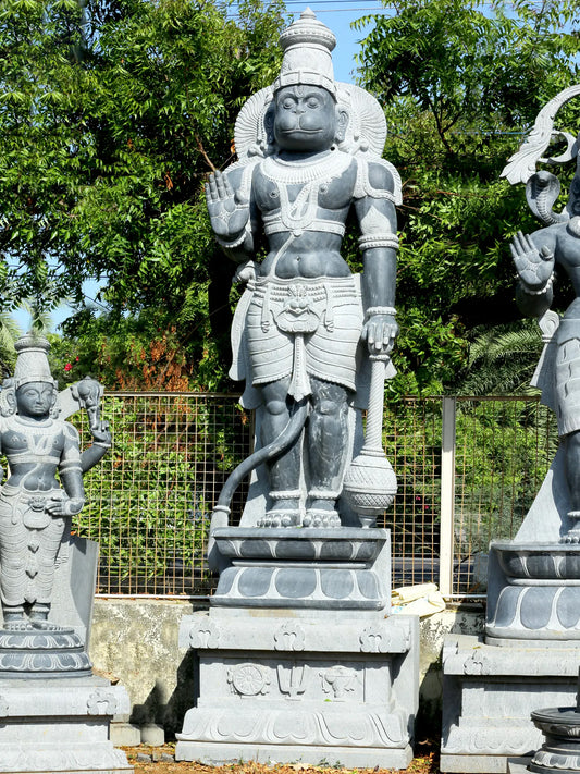 166" Large Standing Sankat Mochan Hanuman | Hard Granite Stone | Shipped by Sea Overseas