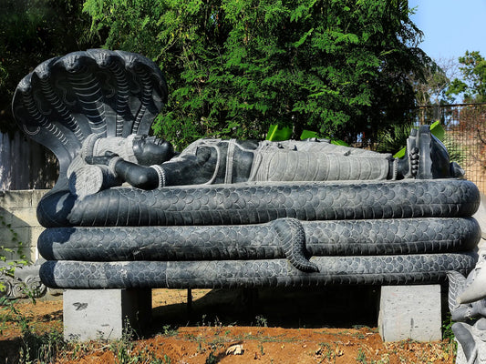 167" Large Shesha-Shayi Lord Vishnu Hard Granite Stone Statue | Shipped by Sea Overseas