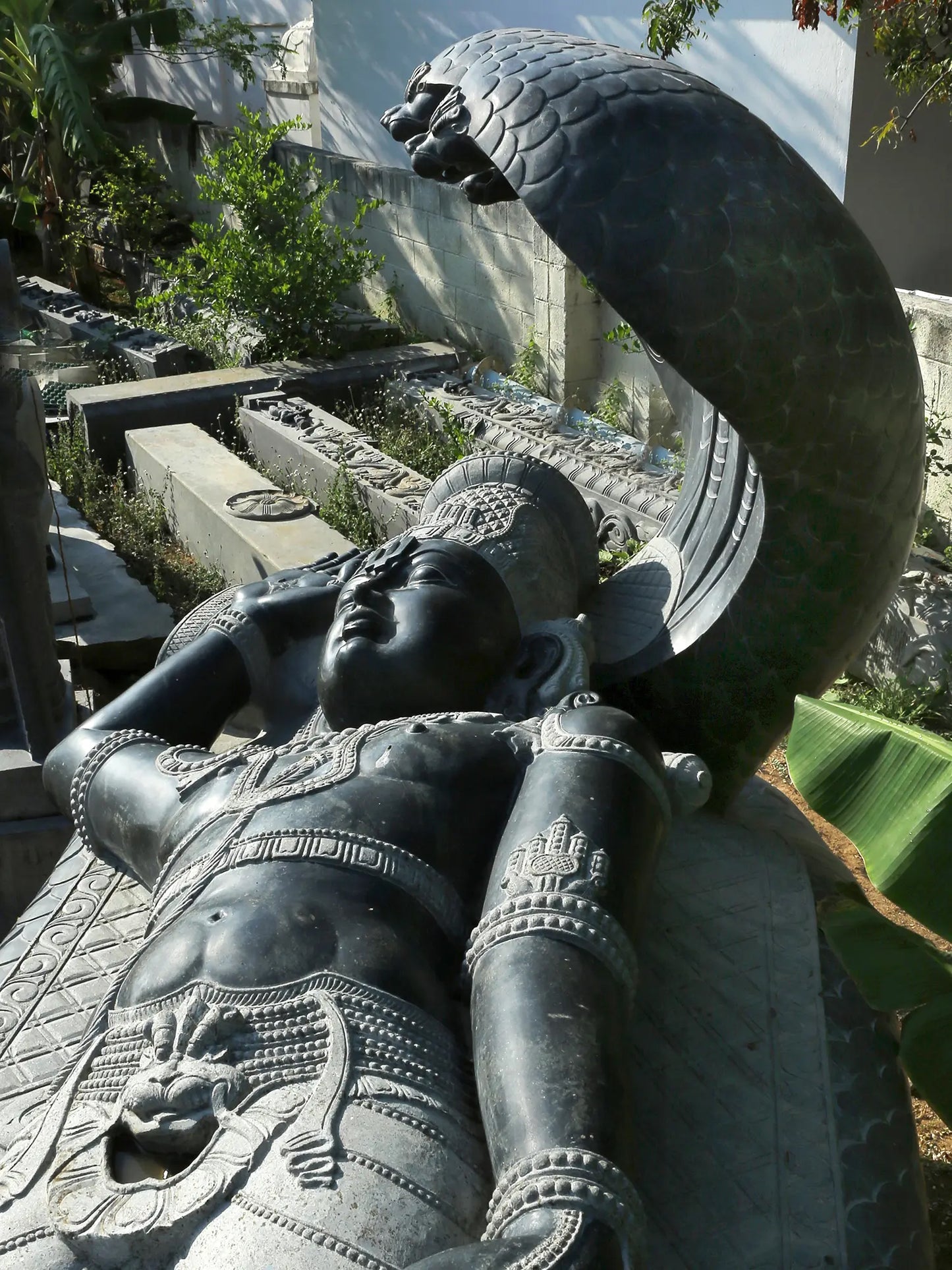 167" Large Shesha-Shayi Lord Vishnu Hard Granite Stone Statue | Shipped by Sea Overseas