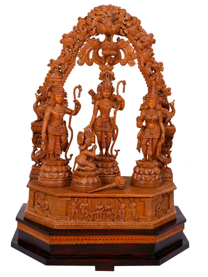 41" Large Superfine Shri Rama Darbar with Prabhavali Wood Statue | Teakwood Sculpture for Temple