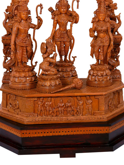 41" Large Superfine Shri Rama Darbar with Prabhavali Wood Statue | Teakwood Sculpture for Temple