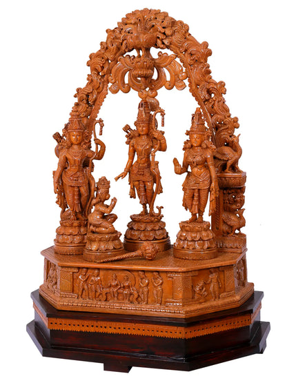 41" Large Superfine Shri Rama Darbar with Prabhavali Wood Statue | Teakwood Sculpture for Temple