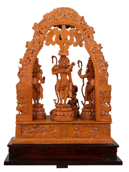 41" Large Superfine Shri Rama Darbar with Prabhavali Wood Statue | Teakwood Sculpture for Temple