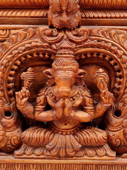 48" Shiva Family - The Universe of Bhagawan Shiva (Award Winning Sculpture) | Teakwood Statue for Temple with Carving
